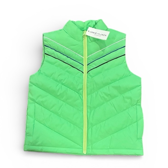 Janie and Jack Other - NWT-  Janie and Jack Green Puffer Jacket with Striped Detail (SIZE 7-8)